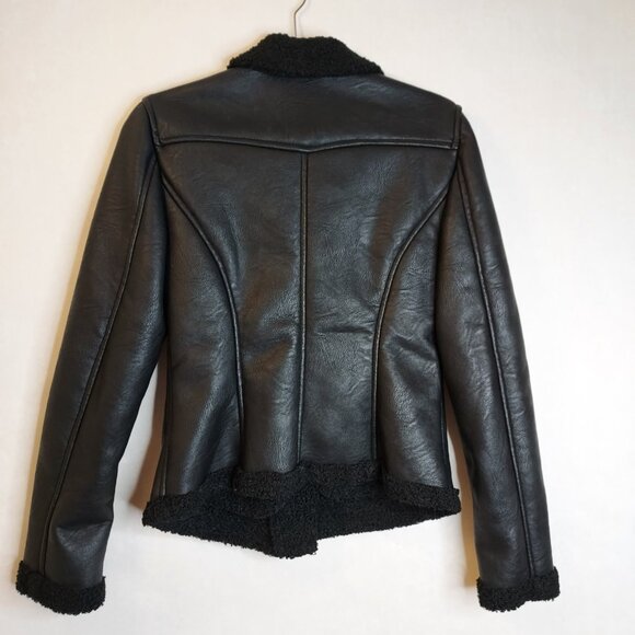 AC Luxury Collection Leather Shearling Jacket Women’s S Black Moto Made in Italy - Picture 8 of 15